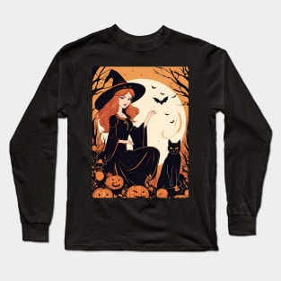 Witch with pumpkins Long Sleeve T-Shirt